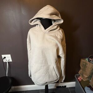 Comfrt Oversized Fleece Hoodie Beige Neutral Pullover Sweatshirt Size Small